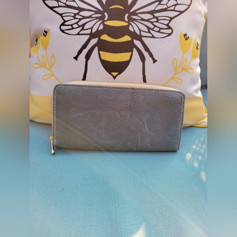 Portland Leather Zip Around Wallet-Steel Blue